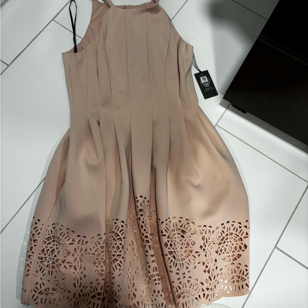 Vince Camuto Tan Sequin Halter Midi Dress